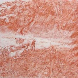 Dana Zivanovits: 'PASTORAL', 2006 Other Drawing, Landscape. Artist Description:  Red conte chalk on all rag acid free Arches printing paper- a signed and dated Zivanovits original. size 8 1/ 2