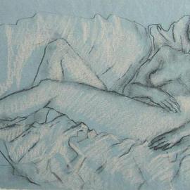 Dana Zivanovits: 'RECLINING', 2002 Charcoal Drawing, nudes. Artist Description:  This is a charcoal drawing with white chalk highlights on handmade laid paper from India. A signed Zivanovits original. ...