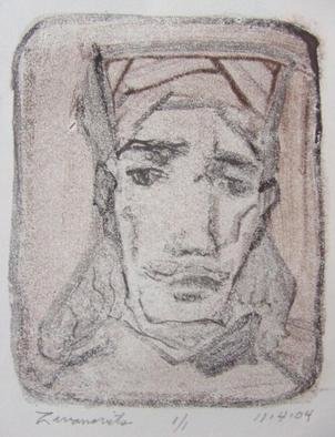 Dana Zivanovits: 'RENAISSANCE MAN', 2004 Monoprint, History.  This is a monotype pulled from a painted glass plate on all cotton Arches paper. Numbered 1/ 1- a signed and dated Zivanovits original. Image size 5