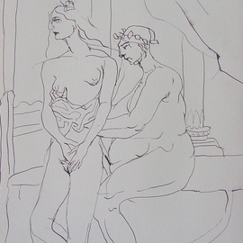 Dana Zivanovits: 'ROMAN SENATOR', 1984 Pen Drawing, History. Artist Description:  India ink on acid free, sketch paper- a signed and dated Zivanovits original. ...