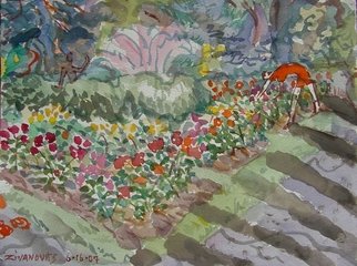 Dana Zivanovits: 'ROSE GARDEN', 2007 Watercolor, Scenic. Artist Description:   This watercolor was done on site at the Whetstone Park of Roses in Columbus Ohio . Watercolor on Windsor and Newton all rag acid free watercolor paper- a signed and dated Zivanovits original   ...