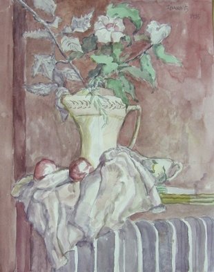 Dana Zivanovits: 'ROSE OF SHARON', 1985 Watercolor, Still Life.   An earlier watercolor on all rag acid free paper- a signed and dated Zivanovits original. ...