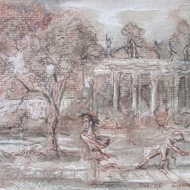 Dana Zivanovits: 'SECRET GARDEN', 2005 Mixed Media, Landscape. Artist Description:  This drawing is done in red, black and white conte chalk as well as sepia and india ink on all cotton, acid free, Strathmore toned [ light brown] charcoal paper. The quality of execution speaks for itself. Size; 9 1/ 2