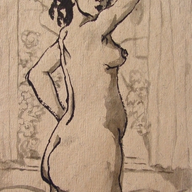 Dana Zivanovits: 'STANDING NUDE', 2006 Pen Drawing, nudes. Artist Description:   India ink on handmade paper from India- a signed and dated Zivanovits original....