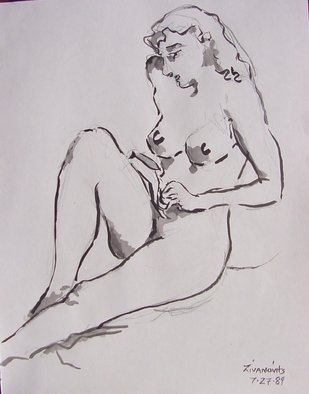 Dana Zivanovits: 'STUDY', 1989 Pen Drawing, nudes.   India ink on acid free sketch paper- a signed and dated Zivanovits original. Note ; Paper is white despite photo....