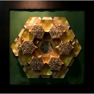 Parastoo Zomorrod: '3d hexagon calligraphy', 2017 Paper, Geometric. Origami, tessellation, 3d, hexagon, calligraphy, golden...