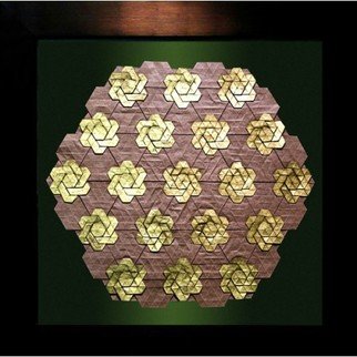 Parastoo Zomorrod: 'hexagon flower', 2018 Paper, Geometric. Origami, tessellation, flower, golden, hexagon...