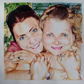 Zoraida Haibi Figuera: 'mary and liz', 2021 Watercolor, Animals. Artist Description: dual portrait using Inktense washes and Inktense pencils on watercolor paper...