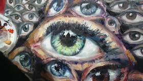 Artist Video My painting Our All Seeing Word in process by Leah Larisa Bunshaft
