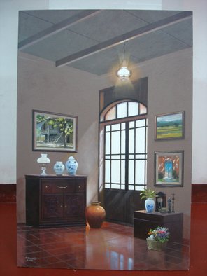 Fidel Sarmiento; Liwanag Sa LOOB At LABAS, 2008, Original Painting Acrylic, 24 x 36 inches. Artwork description: 241  An interior of old spanish house ...