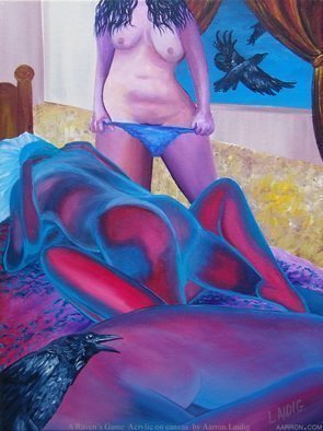 Aarron Laidig; A Ravens Game, 2014, Original Painting Acrylic, 12 x 16 inches. Artwork description: 241  A Raven's Game -  Surrealistic Erotic Artwork On Canvas with cuck queen / threesome / voyeuristic / jealousy  theme    ...