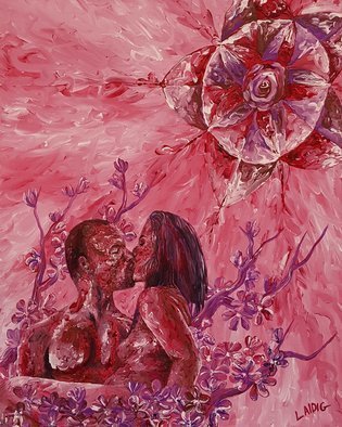 Aarron Laidig; Cherry Blossom Moon, 2019, Original Painting Acrylic, 16 x 20 inches. Artwork description: 241 Cherry Blossom Moon is a 16  wide x 20  high painting on stretched canvas depicting love and romance in an erotic manner. The canvas is 5 8 in depth. Sides are painted.  ...