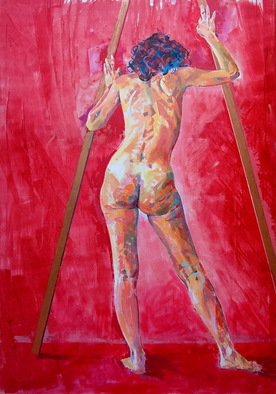 Lawrence Buttigieg; Girl Against A Red Backgr..., 2008, Original Painting Oil, 114 x 163 cm. 