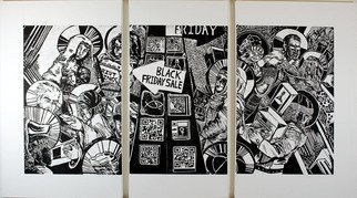 Amanda Coakley; Black Friday Sabbath, 2017, Original Printmaking Linoleum, 6.8 x 3.8 feet. 