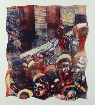 Amanda Coakley; Shopping Cart Jesus, 2017, Original Printmaking Monoprint, 16 x 20 inches. 