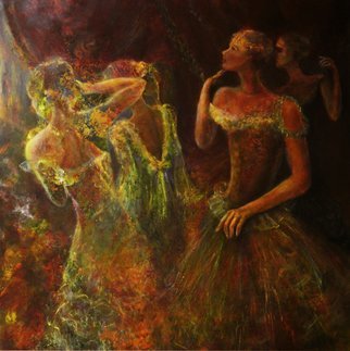 Sylva Zalmanson; Before The Show, 2013, Original Painting Acrylic, 32 x 32 inches. Artwork description: 241             Four girls are standings before performance     A portrait of young woman in medevieal style          ...