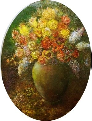 Sylva Zalmanson; Flowers In A Green Vase, 2015, Original Painting Acrylic, 12 x 16 inches. Artwork description: 241      still life with flowers in a yellow vase vase       ...