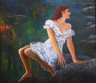 Sylva Zalmanson; Girl On Rock, 2014, Original Painting Oil, 40 x 32 inches. Artwork description: 241     Girl, rock, harbour, oil , figurative  ...