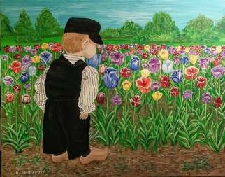 Althea E Jenkins; Boy And A Field Of Tulips, 2017, Original Painting Acrylic, 20 x 16 inches. Artwork description: 241 Dutch boy...