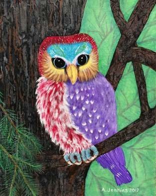 Althea E Jenkins; Owl Of Many Colors, 2017, Original Painting Acrylic, 16 x 20 inches. Artwork description: 241 Owl...