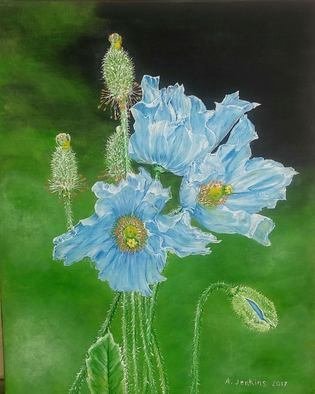 Althea E Jenkins; Three Blue Flowers, 2017, Original Painting Acrylic, 16 x 20 inches. Artwork description: 241 Blue Flowers...