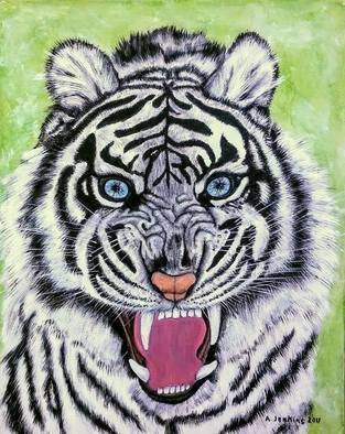 Althea E Jenkins; White Tiger With Blue Eyes, 2017, Original Painting Acrylic, 16 x 20 inches. Artwork description: 241 White Tiger...