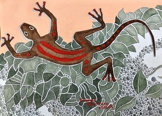 Armando Flores Guerrero; Red Striped Lizard, 2021, Original Painting Acrylic, 11.6 x 8 inches. Artwork description: 241 A lizard with red stripes on its back, walking on a floor covered with leaves and small stones. ...