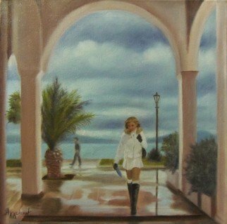 Ageliki Alexandridou; A Moody Day By Ageliki, 2016, Original Painting Oil, 40 x 40 cm. Artwork description: 241 The place is a Greek town by the sea, Preveza.  My model, Zoi, is a poem herself.  She has given me many amazing pozes to paint.Townscape, oil on canvas.Original Created2016...