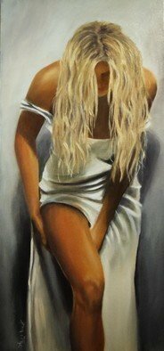 Ageliki Alexandridou; An Important Date By Ageliki, 2017, Original Painting Oil, 35 x 75 cm. Artwork description: 241 The painting depicts a young, seductive woman as she prepares for a very important date.I'eauty and femininity is one of artists favorite themes.  The artwork belongs to Joy of Life series, a collection made to challenge and motivate the viewer.Original artwork...