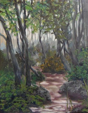 Ageliki Alexandridou; Patches By Ageliki, 2018, Original Painting Oil, 13.8 x 17.8 inches. Artwork description: 241 The painting depicts a small path at Monolithis forest Preveza, Western Greece.  The sunlight slips through the foliage combining a playful scene that calls you to imprint it somehow. . . ...