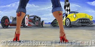 Jr Linton; Bonneville 24 X 12 , 2006, Original Painting Acrylic, 24 x 12 inches. Artwork description: 241  The rod run off between rat and hot. On your marks. . . get set. . . go daddy- o! 24 x 12 Original Acrylic on Board. Framed with a custom welded steel frame hangs on a wrench keywords: Hot rod girl car mercury model a hotrod rat rod pin up ...