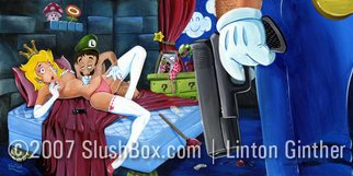 Jr Linton; Game Over , 2008, Original Painting Acrylic, 24 x 12 inches. Artwork description: 241  One night out at the Koopa Disco- tech, Princess and Luigi were sampling some of the finest 