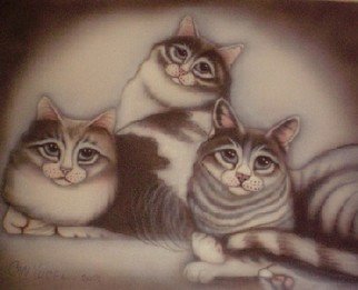 Can Yucel; Freehand Airbrushed Cat Family, 2006, Original Other, 50 x 40 cm. Artwork description: 241  Original freehand airbrushed painting on canvas. Airbrush used: Sata 0,2mm, paint: Glasurit 55 auto acrylic. ...