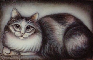 Can Yucel; Freehand Airbrushed Cat Nr Two, 2006, Original Other, 40 x 25 cm. Artwork description: 241  Original freehand airbrushed pianting on canvas. Airbrushed used: Sata 0,2mm, Paint: Glasurit 55 auto acrylic paint ...