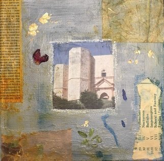 Angela Kirkner; Castle, 2019, Original Mixed Media, 6 x 6 inches. Artwork description: 241 Mixed media on stretched canvas with torn paper, botanicals and gold leaf. ...