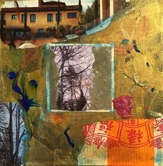 Angela Kirkner; Home Is Where The House Is, 2019, Original Mixed Media, 8 x 8 inches. Artwork description: 241 Torn paper, acrylic and inks on canvas...