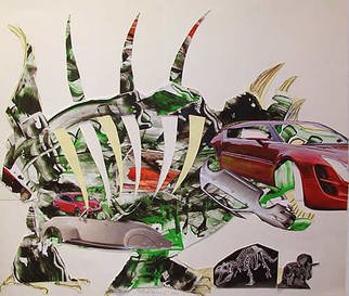Mile Albijanic; Autosaurus, 2010, Original Collage, 40 x 45 cm. Artwork description: 241 car dinosaur fossil. . . ...