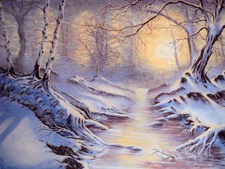 Alejandro Del Valle; Snowland, 2015, Original Painting Oil, 50 x 35 cm. Artwork description: 241  landscape, snow, winter, water, river, trees, sunlight, branches          ...
