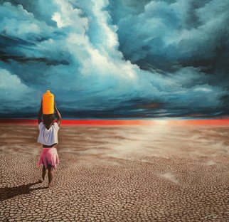 Alejandro Del Valle; Hope, 2017, Original Painting Acrylic, 100 x 100 cm. Artwork description: 241 landscape, girl, clouds, storm, grave, dry, arid, sunshine...