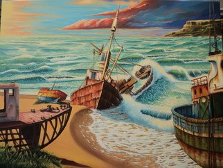 Alejandro Del Valle; Old Witnesses, 2013, Original Painting Acrylic, 60 x 80 cm. Artwork description: 241         seascape, sea, waves, ocean, , ship, sand, foam, beach, boats, rusty      ...