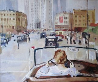 Alexander Filippovich; Copy The New Moscow, 2017, Original Painting Oil, 70 x 50 cm. Artwork description: 241 Landscape, city, cars, driver, woman, light, sun, buildings, crowd...