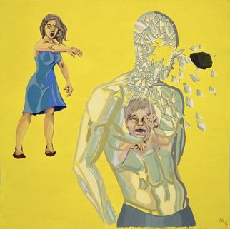 Sasha Zabaluev; Throws A Stone At A Glass Man, 2020, Original Painting Acrylic, 150 x 150 cm. Artwork description: 241 The human psyche is the sameglass house , as in the famous proverb.  But is it only the psyche that can be hurtDoesnaEURtmt it mean that today anyone, who follows the Discourse of the Hysteric, throws a stone, consisting of words, at Modern Glass Man A word ...