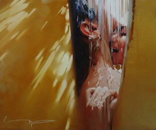 Alexey Chernigin; Rain, 2016, Original Painting Oil, 60 x 50 cm. Artwork description: 241 Kiss, love, rain, drops, summer, lovers...