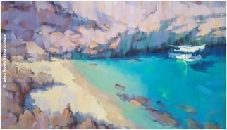 Alex Hook Krioutchkov; Calo Des Moro Iii, 2022, Original Painting Oil, 46 x 27 cm. Artwork description: 241 Painting.  Oil on canvas. 46x27x2cm.  One of a kind.  Signed.Painted borders.  No frame is required.This work will ship flat in a sturdy, well- protected cardboard box. ...