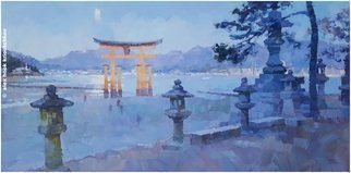 Alex Hook Krioutchkov; Miyajima At Night, 2021, Original Painting Oil, 80 x 40 cm. Artwork description: 241 Painting. Oil on canvas. 80x40x2cm. One of a kind. Signed. Painted borders.  No frame is required.  This work will ship flat in a sturdy, well- protected cardboard box. ...