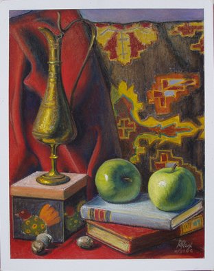 Alex Mirrington; Books And Apples, 2008, Original Pastel, 11 x 14 inches. 