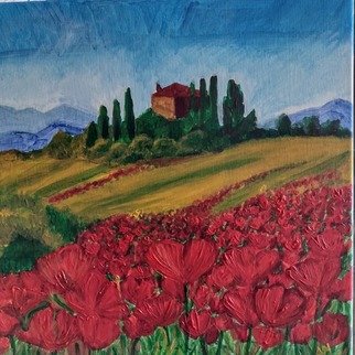 Alexandrina Mihalkova; Poppy Fields, 2021, Original Painting Acrylic, 40 x 40 cm. Artwork description: 241 Poppy fields landscape, acrylic art on canvas...