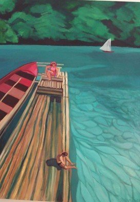 Alice Murdoch, 'On The Dock', 2007, original Painting Oil, 42 x 56  x 2 inches. Artwork description: 1911  Vacationing couple ...