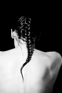 Aliona Kuznetsova; Alone, 2014, Original Photography Black and White, 8 x 10 inches. Artwork description: 241 An image of a woman facing from the camera. Her wet, white, broad back is crossed by a braid of black hair. Her perceived emotional state is longliness and despair...