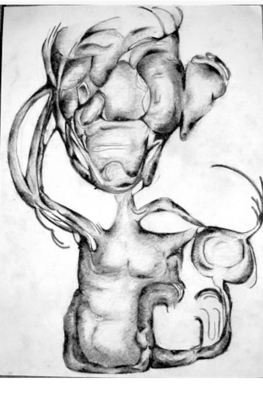 Madalina  Bita; I M Using My Left Leg, 2006, Original Drawing Charcoal, 30 x 40 cm. Artwork description: 241  charcoal on paper abstracted shapes ...